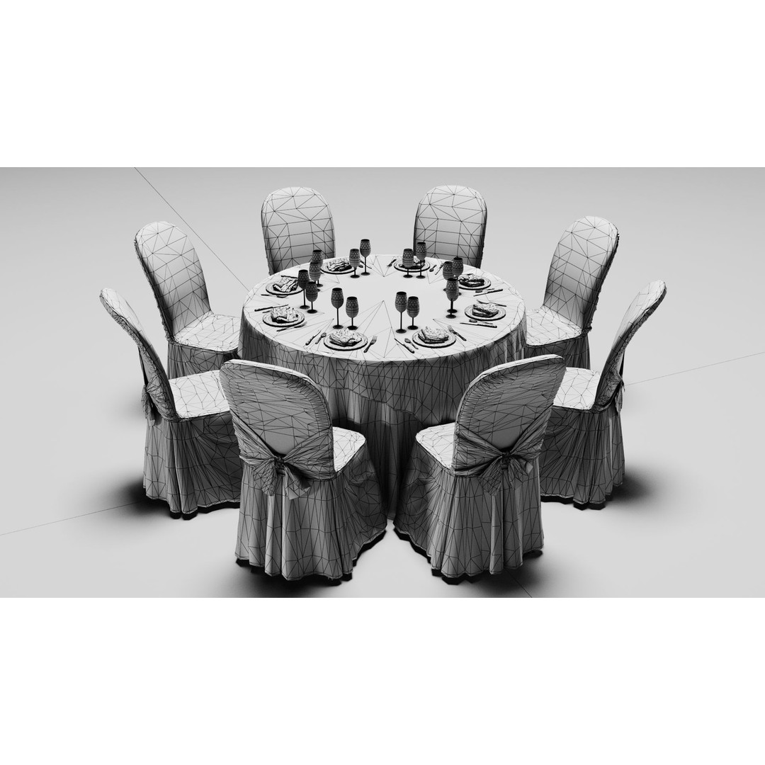 Wedding Table 3D Model – Low Poly Decoration Asset, FBX, OBJ