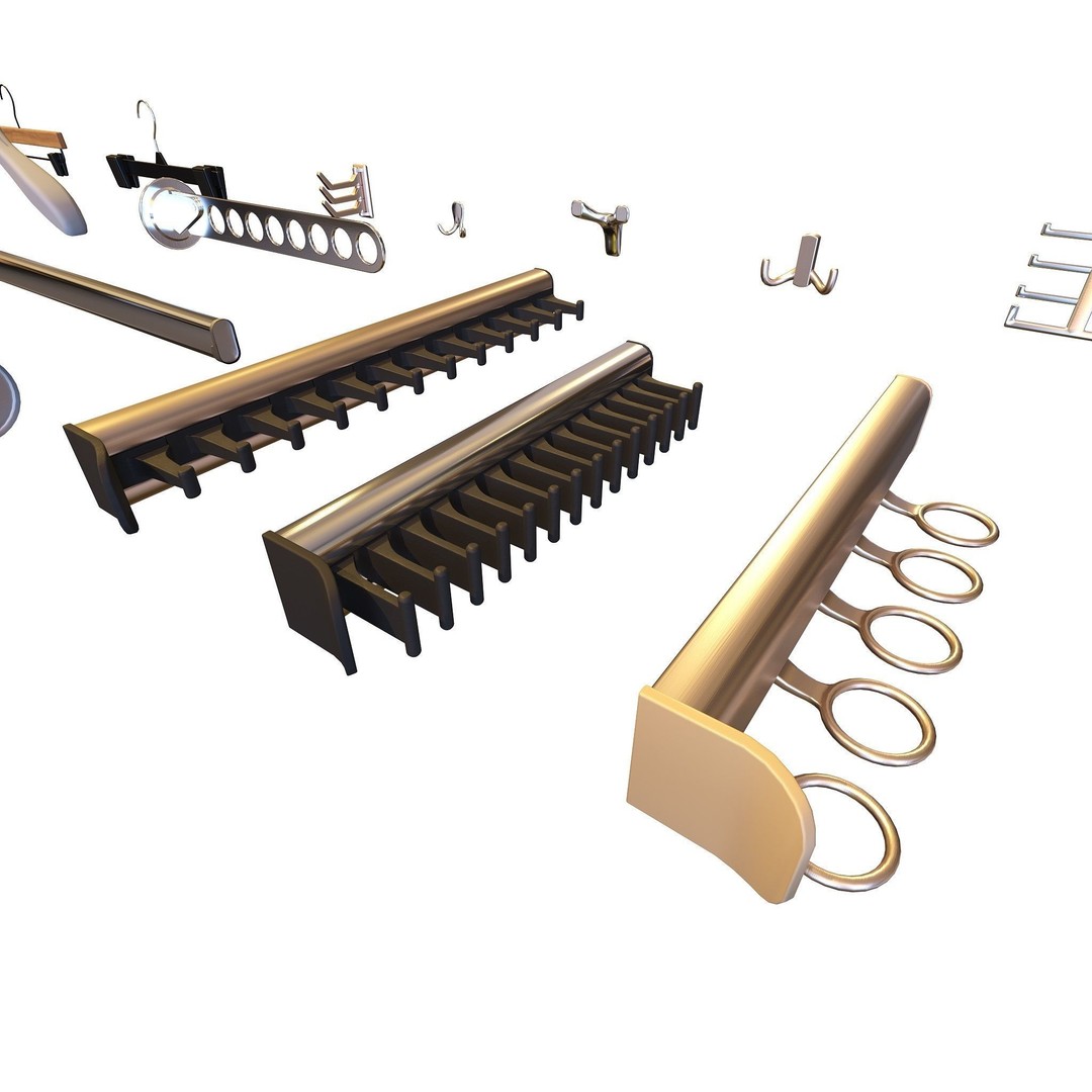 Hooks and Hangers 3D Model – Furniture Fittings Mega Pack, FBX, OBJ - View 13