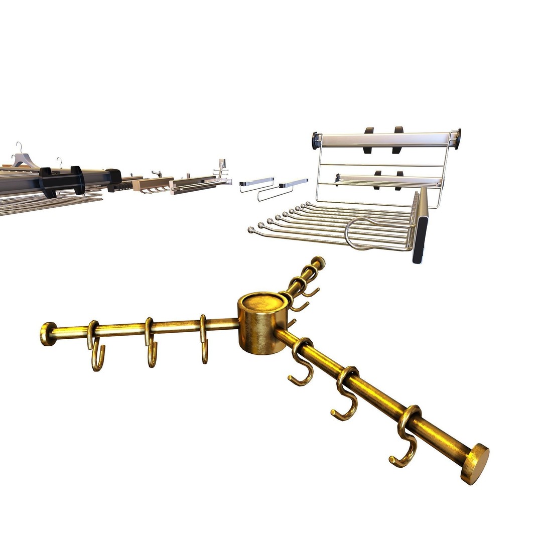 Hooks and Hangers 3D Model – Furniture Fittings Mega Pack, FBX, OBJ - View 16
