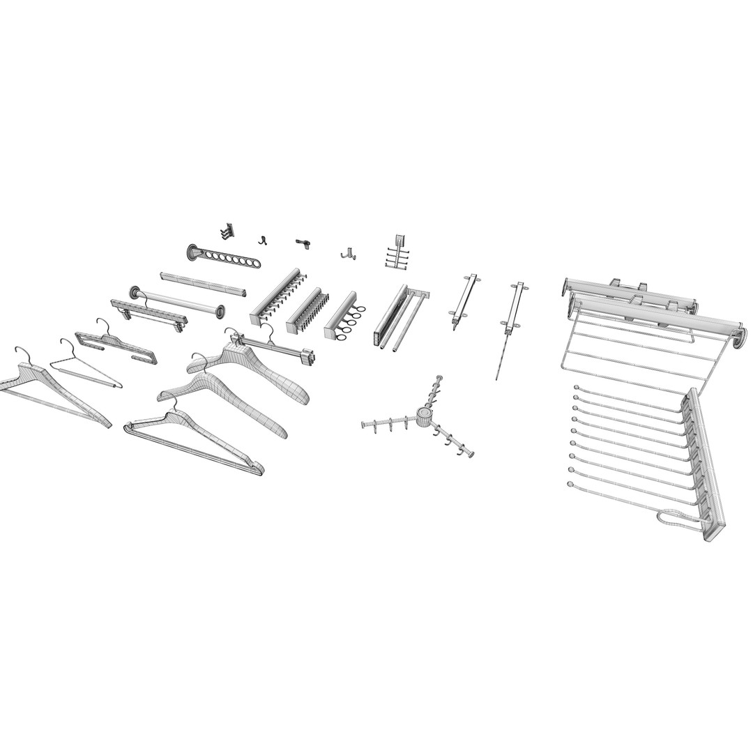 Hooks and Hangers 3D Model – Furniture Fittings Mega Pack, FBX, OBJ - View 3
