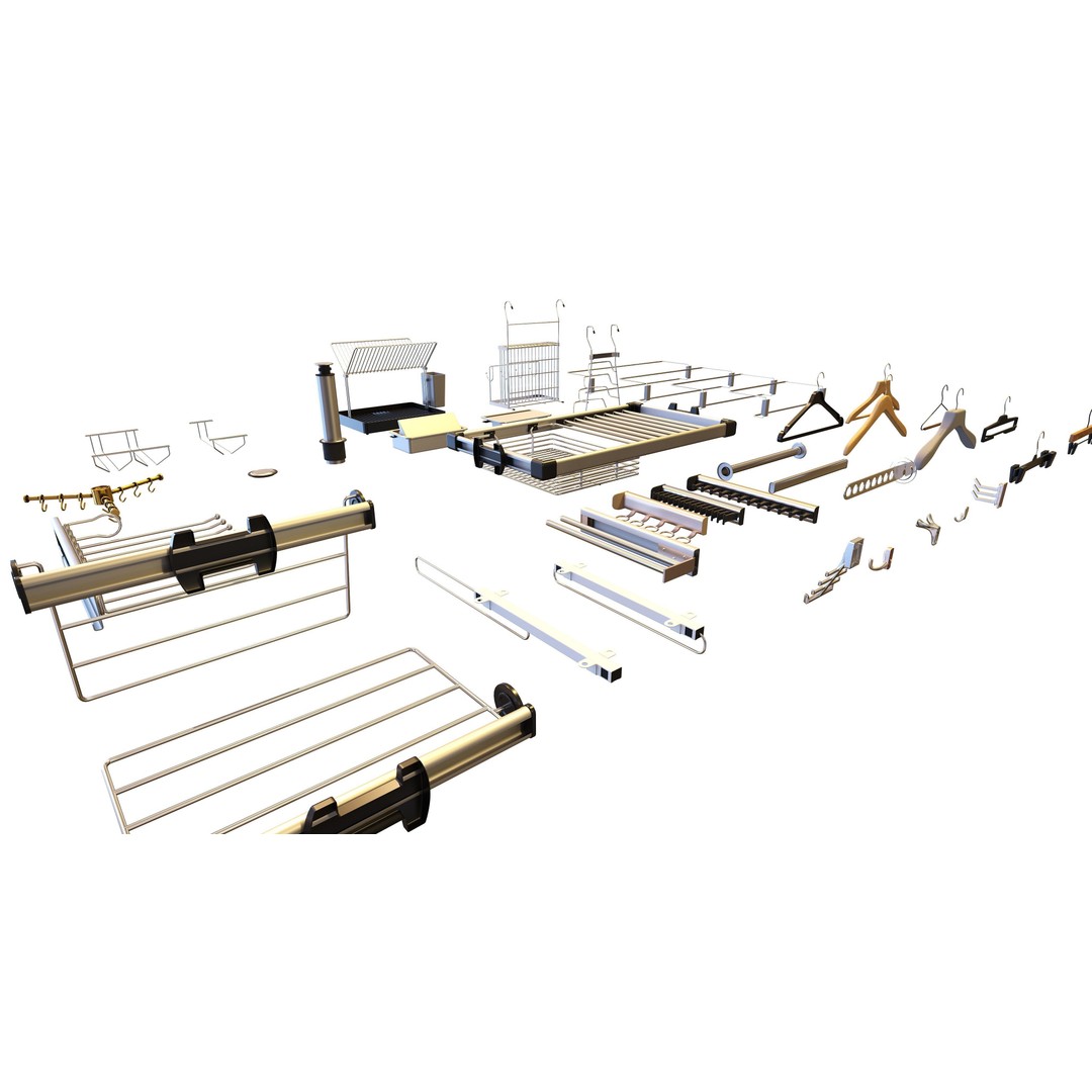 Hooks and Hangers 3D Model – Furniture Fittings Mega Pack, FBX, OBJ - View 6