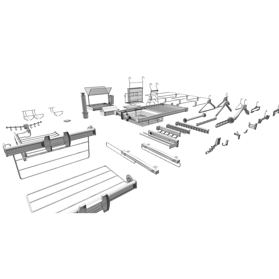 Hooks and Hangers 3D Model – Furniture Fittings Mega Pack, FBX, OBJ - View 7