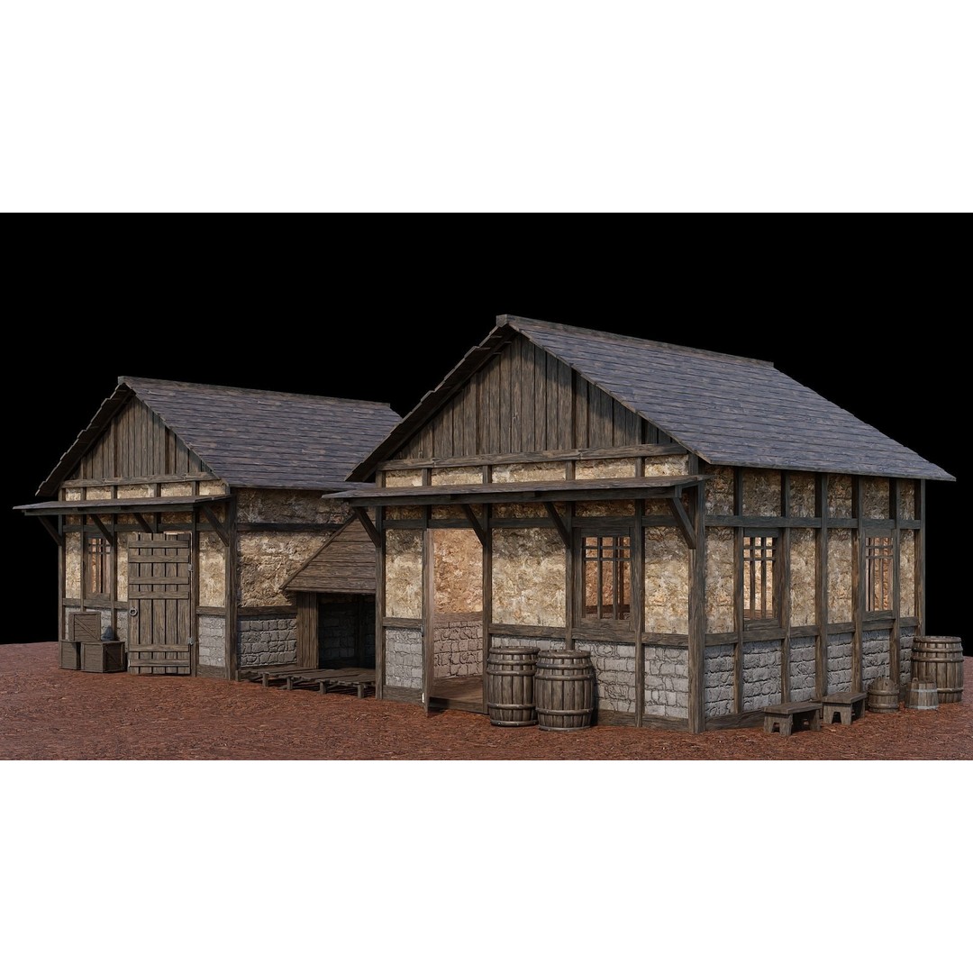 Medieval Village House 3D Model – Low Poly Game Ready, FBX & OBJ