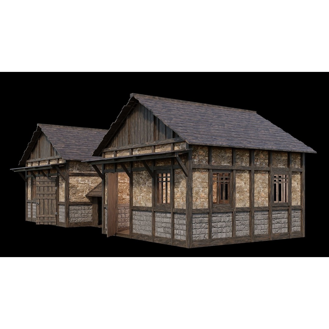 Medieval Village House 3D Model – Low Poly Game Ready, FBX & OBJ - View 10