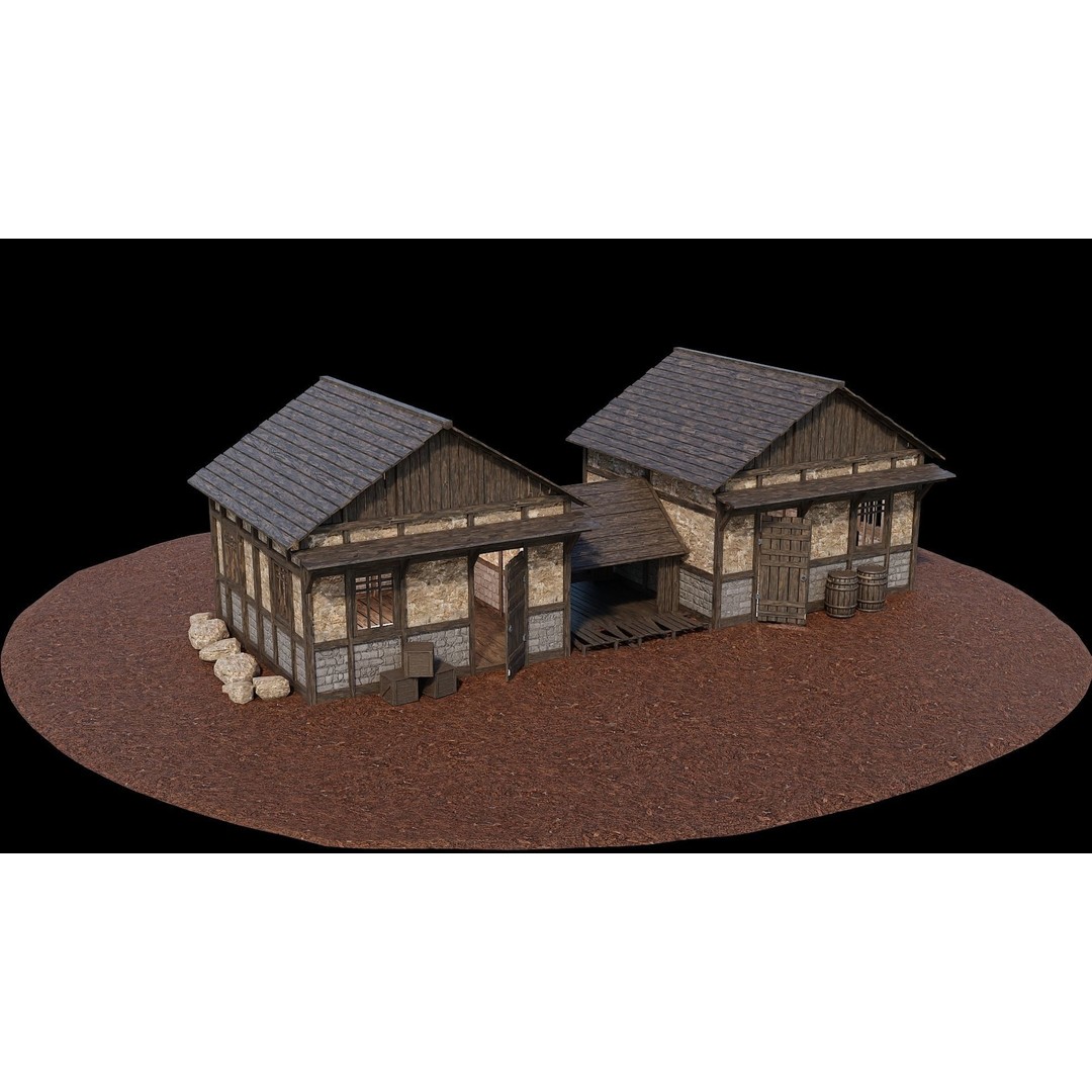 Medieval Village House 3D Model – Low Poly Game Ready, FBX & OBJ - View 11