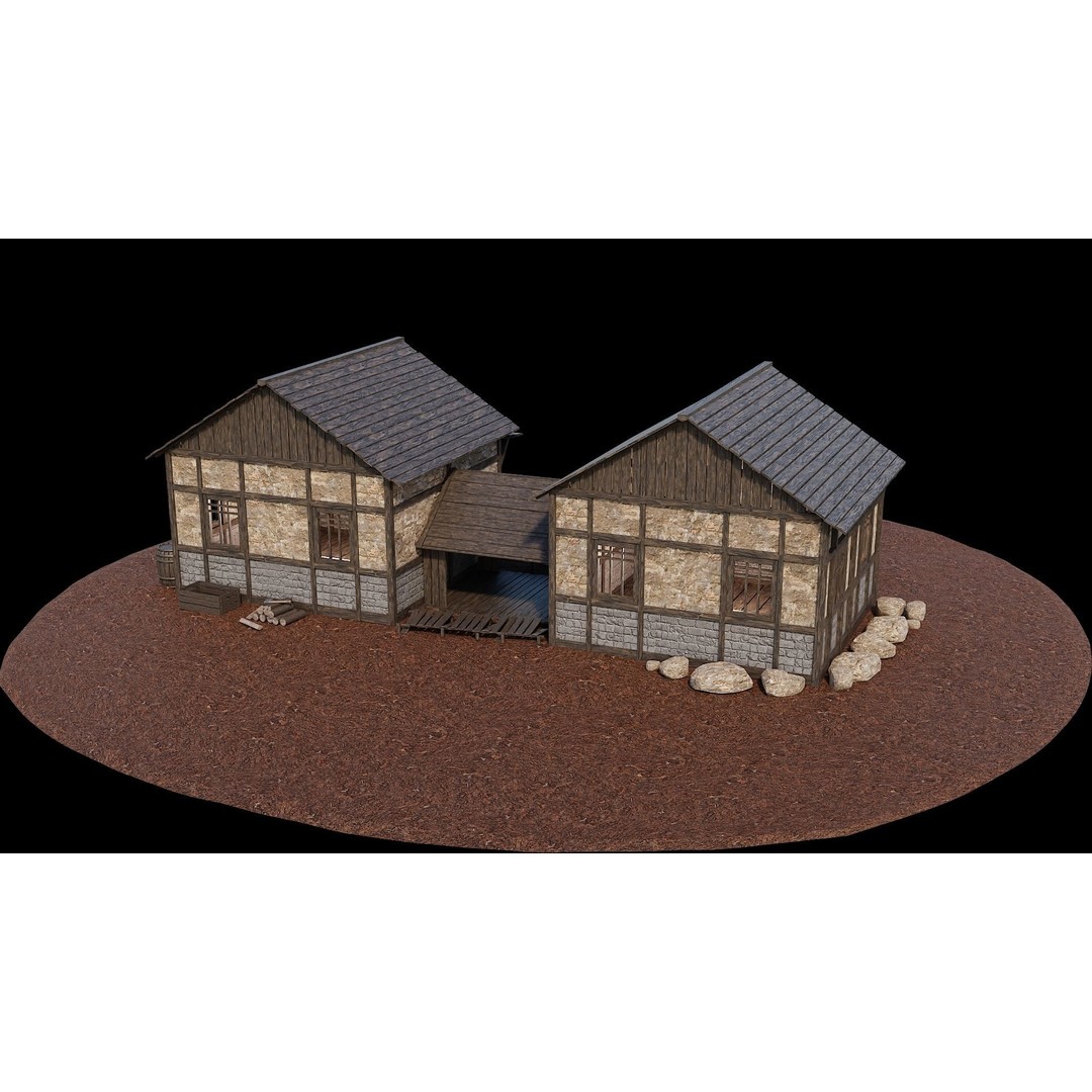 Medieval Village House 3D Model – Low Poly Game Ready, FBX & OBJ - View 12