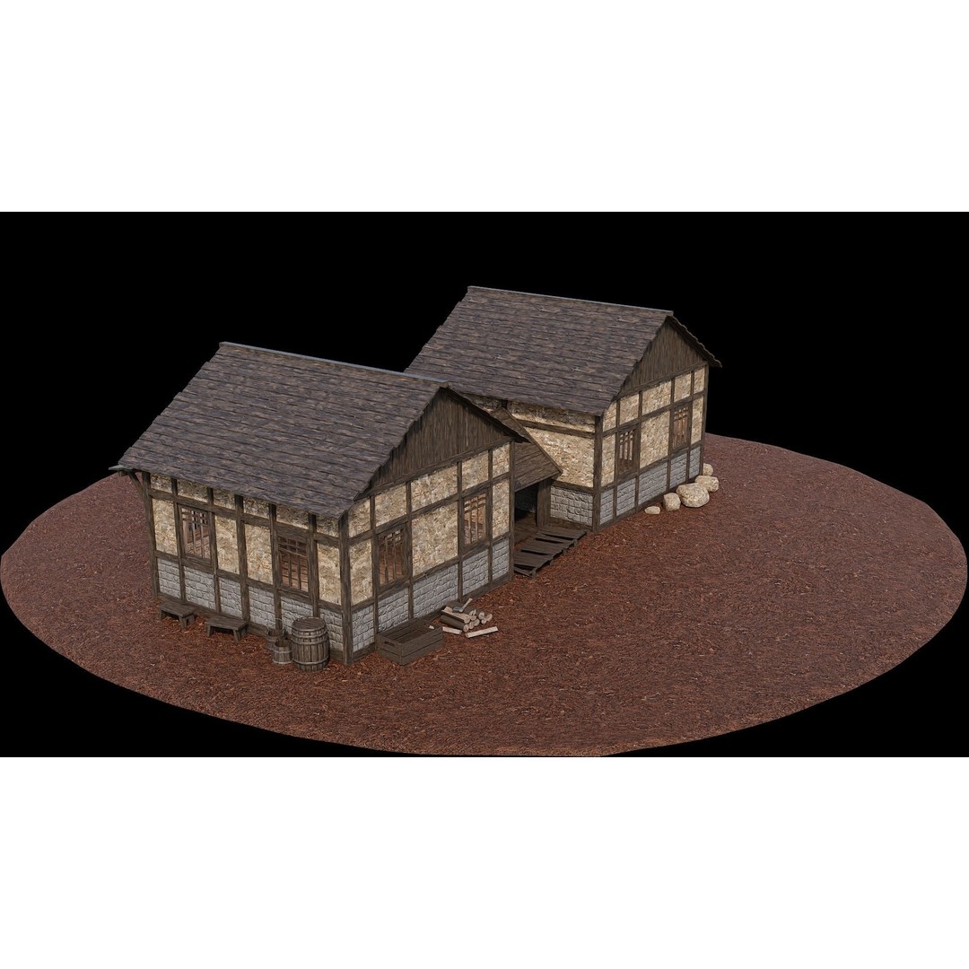 Medieval Village House 3D Model – Low Poly Game Ready, FBX & OBJ - View 13