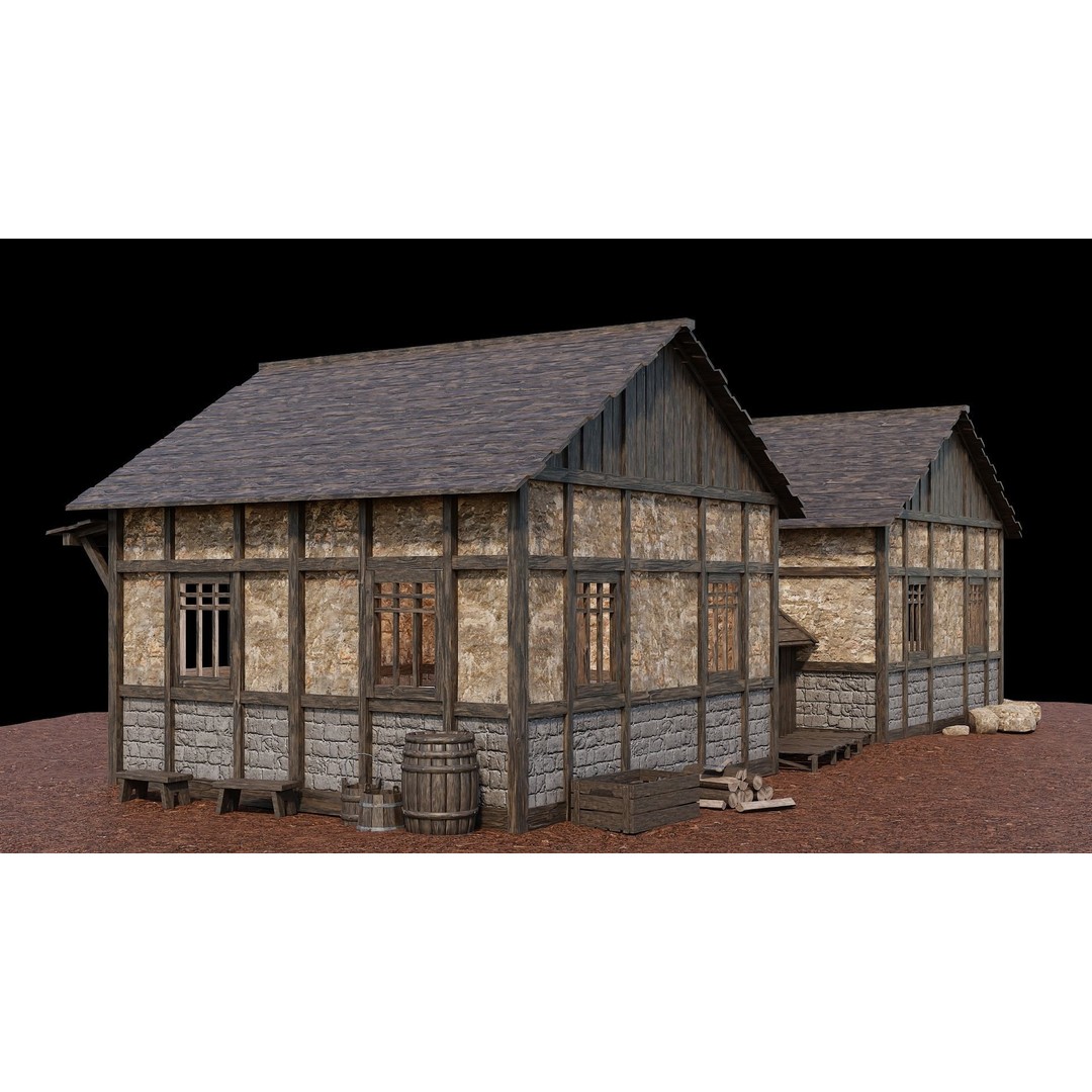 Medieval Village House 3D Model – Low Poly Game Ready, FBX & OBJ - View 22
