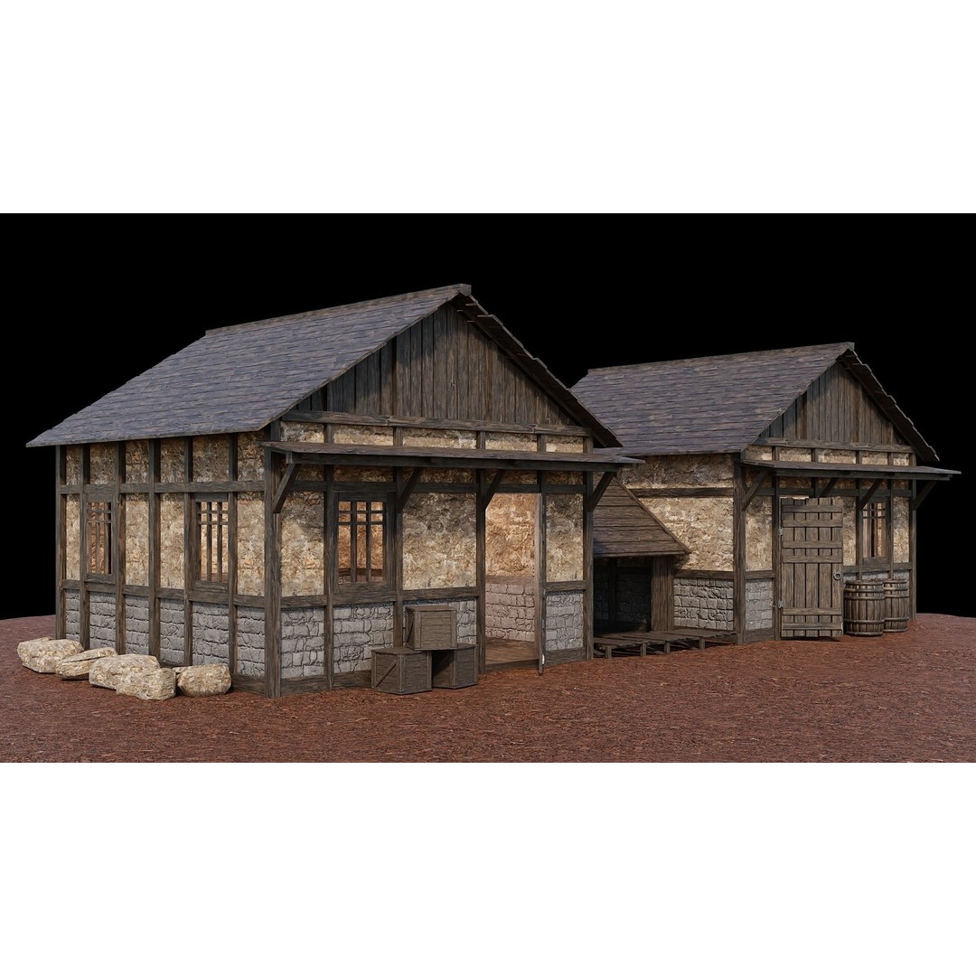 Medieval Village House 3D Model – Low Poly Game Ready, FBX & OBJ - View 3