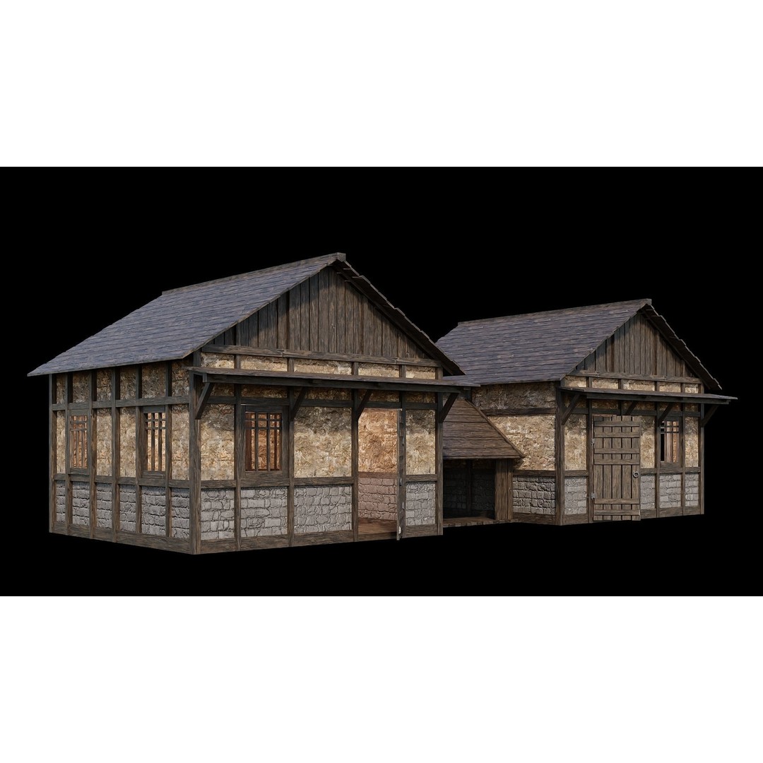 Medieval Village House 3D Model – Low Poly Game Ready, FBX & OBJ - View 7