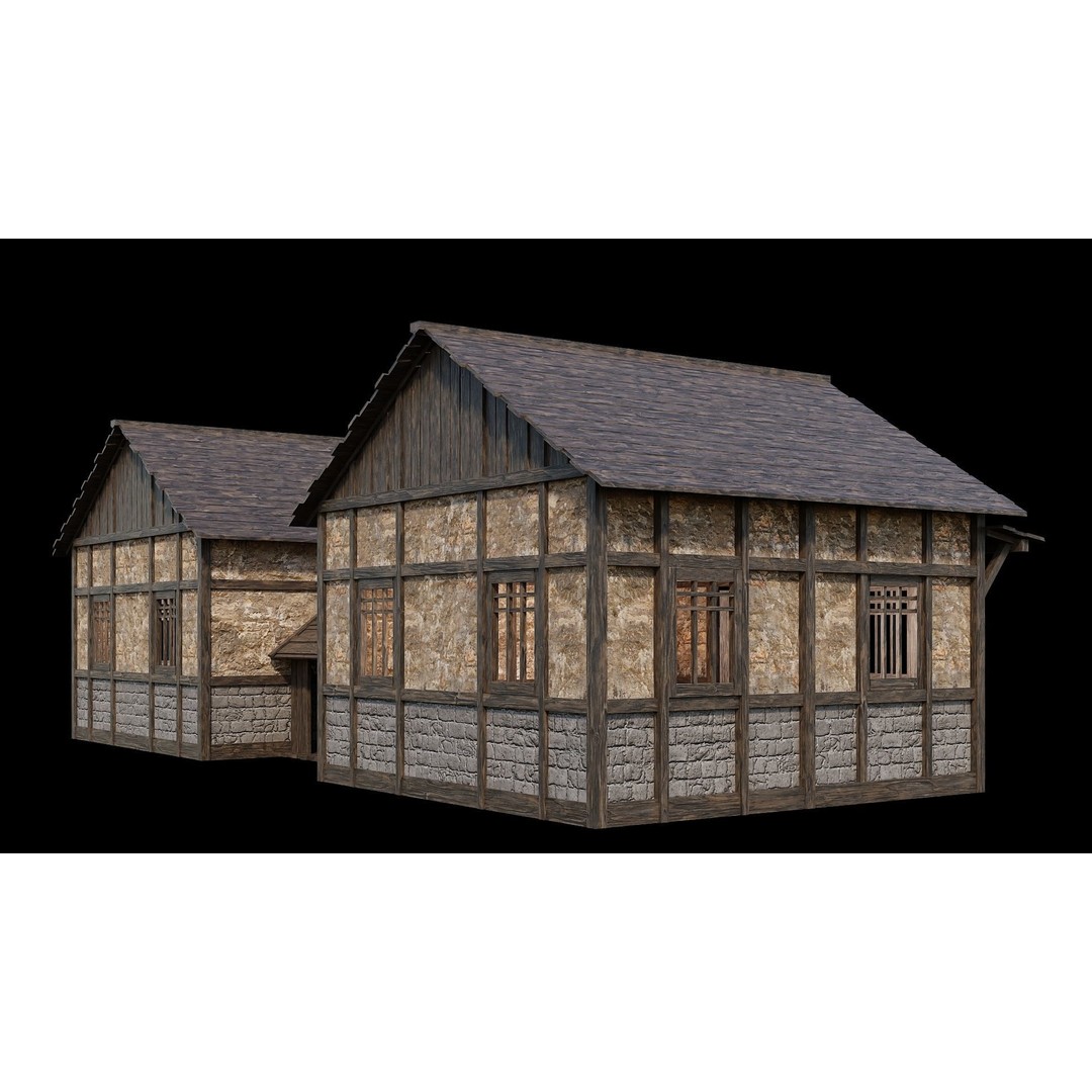 Medieval Village House 3D Model – Low Poly Game Ready, FBX & OBJ - View 8