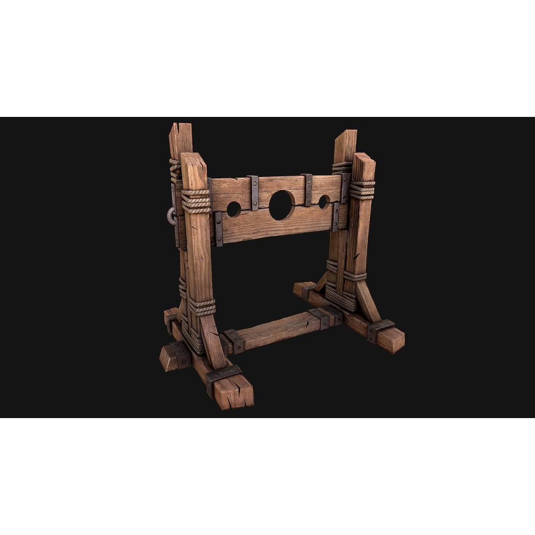Medieval Pillory Torture 3D Model – Low Poly Game Asset, PBR Textures - View 10