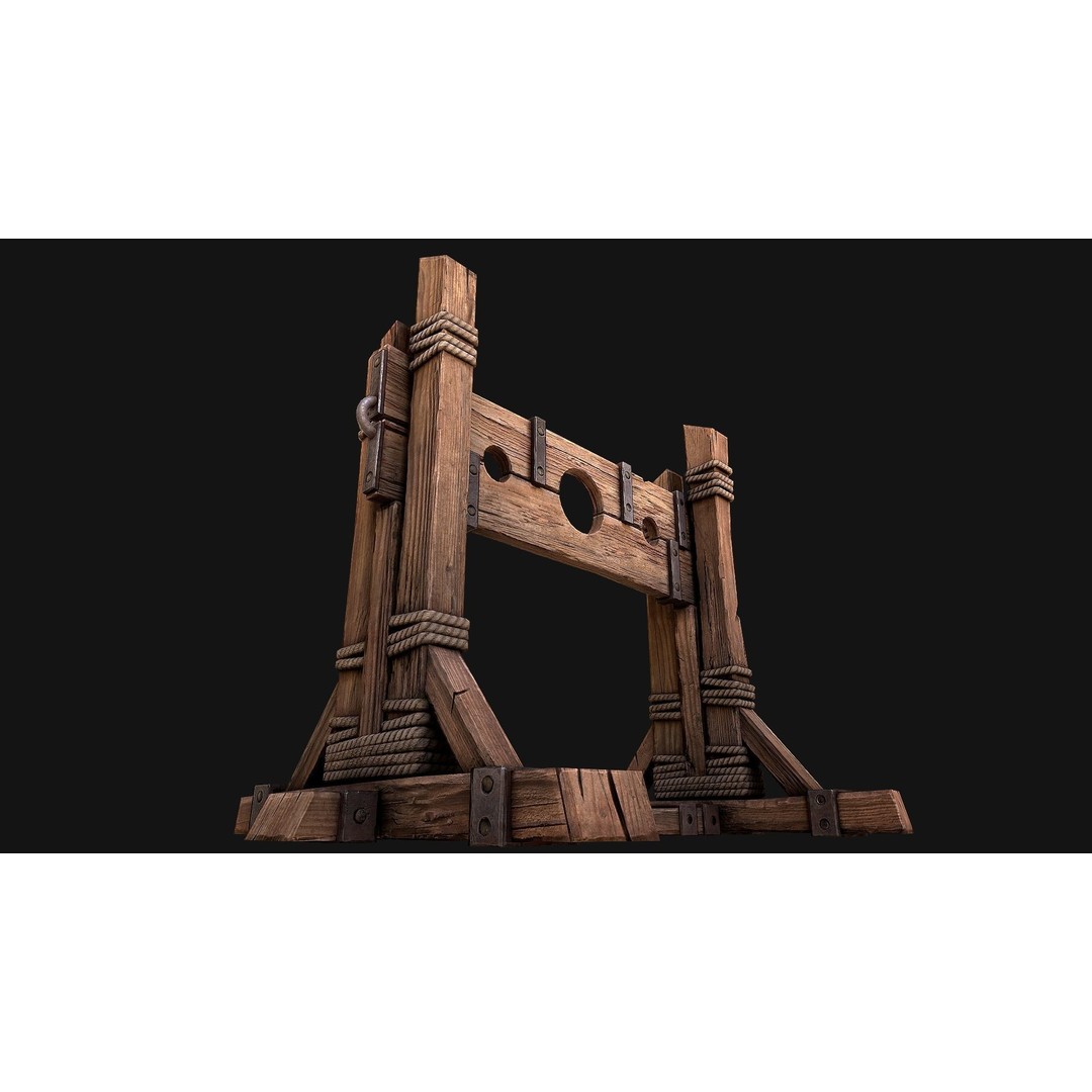 Medieval Pillory Torture 3D Model – Low Poly Game Asset, PBR Textures - View 12