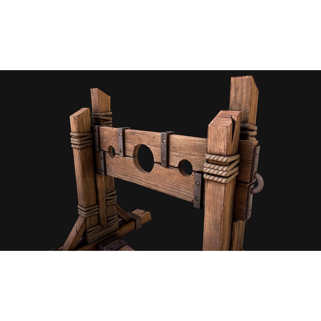 Medieval Pillory Torture 3D Model – Low Poly Game Asset, PBR Textures - View 14