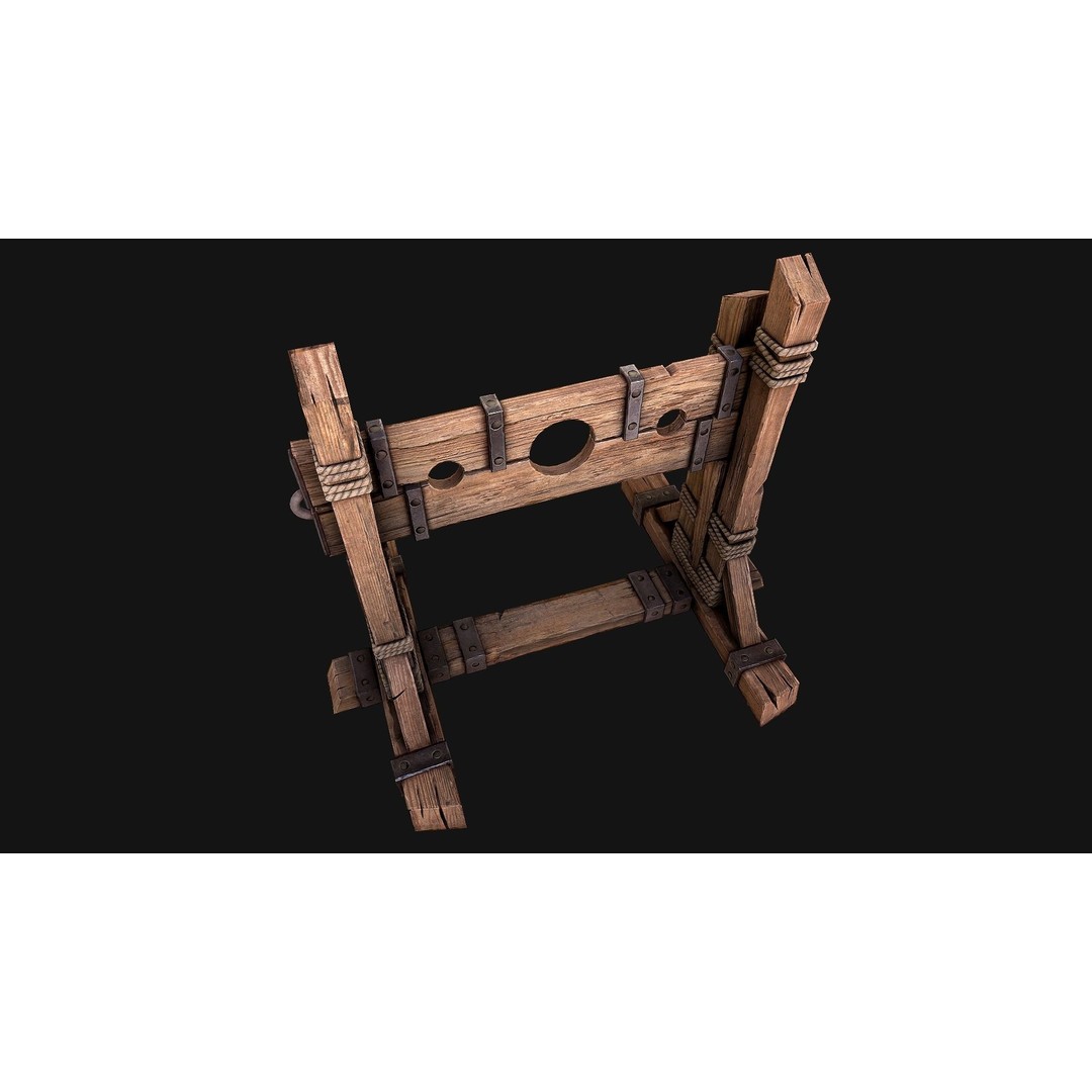 Medieval Pillory Torture 3D Model – Low Poly Game Asset, PBR Textures - View 19