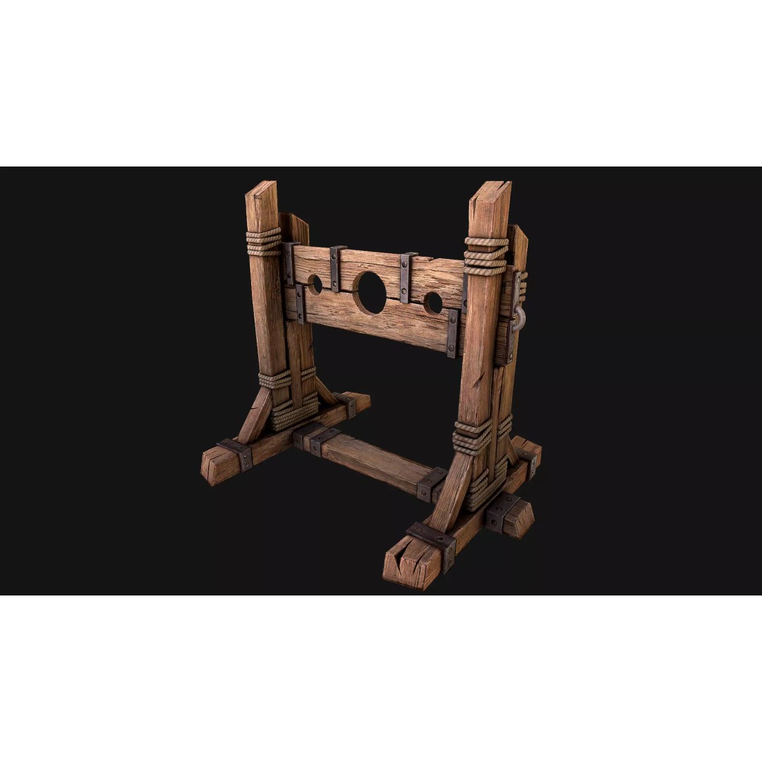 Medieval Pillory Torture 3D Model – Low Poly Game Asset, PBR Textures - View 2
