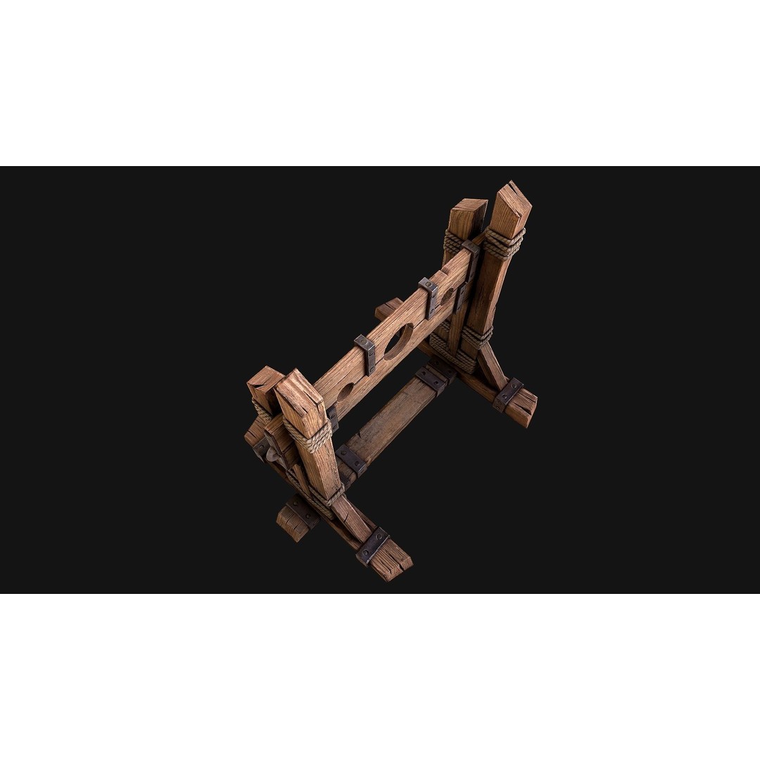Medieval Pillory Torture 3D Model – Low Poly Game Asset, PBR Textures - View 7