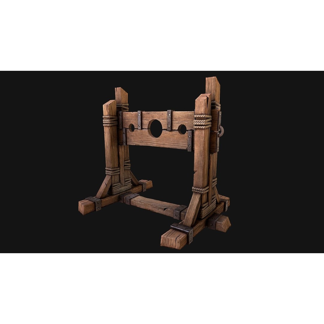 Medieval Pillory Torture 3D Model – Low Poly Game Asset, PBR Textures - View 8