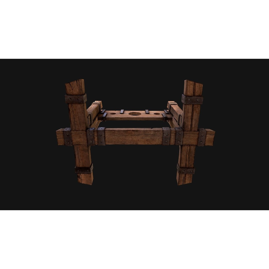 Medieval Pillory Torture 3D Model – Low Poly Game Asset, PBR Textures - View 9