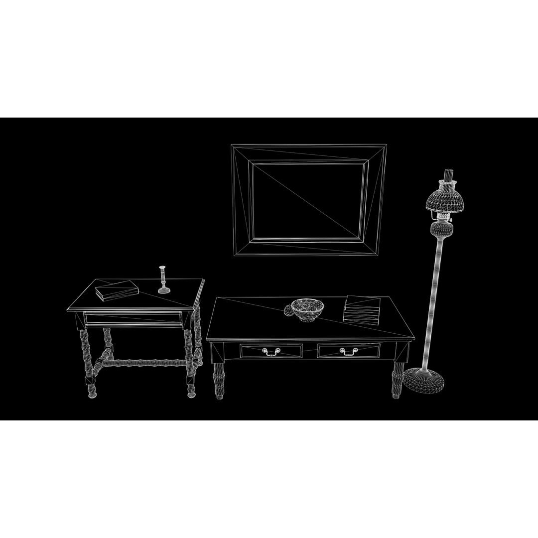 Victorian Wooden Furniture 3D Model – Low Poly Game Asset, FBX