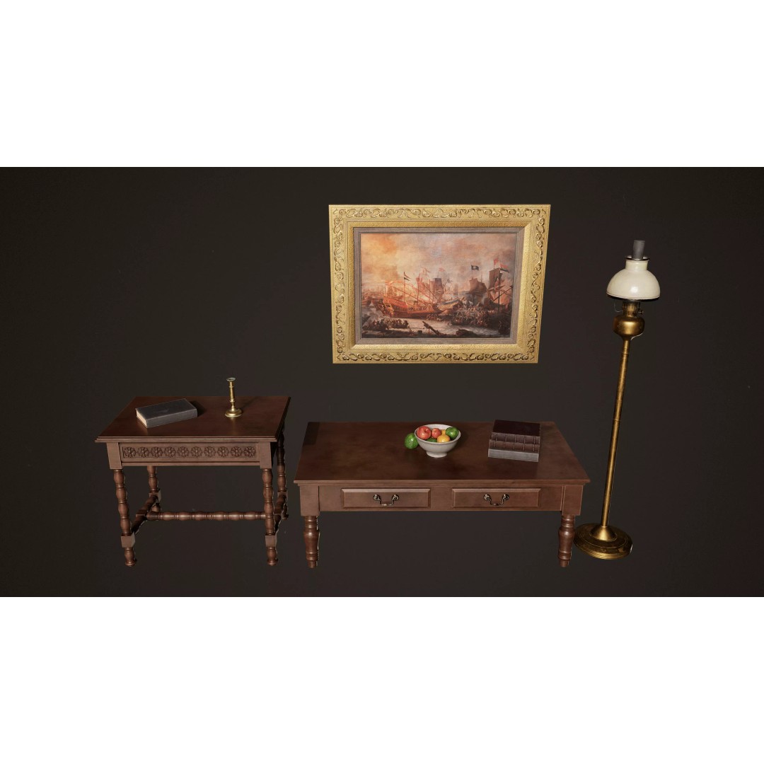Victorian Wooden Furniture 3D Model – Low Poly Game Asset, FBX - View 2