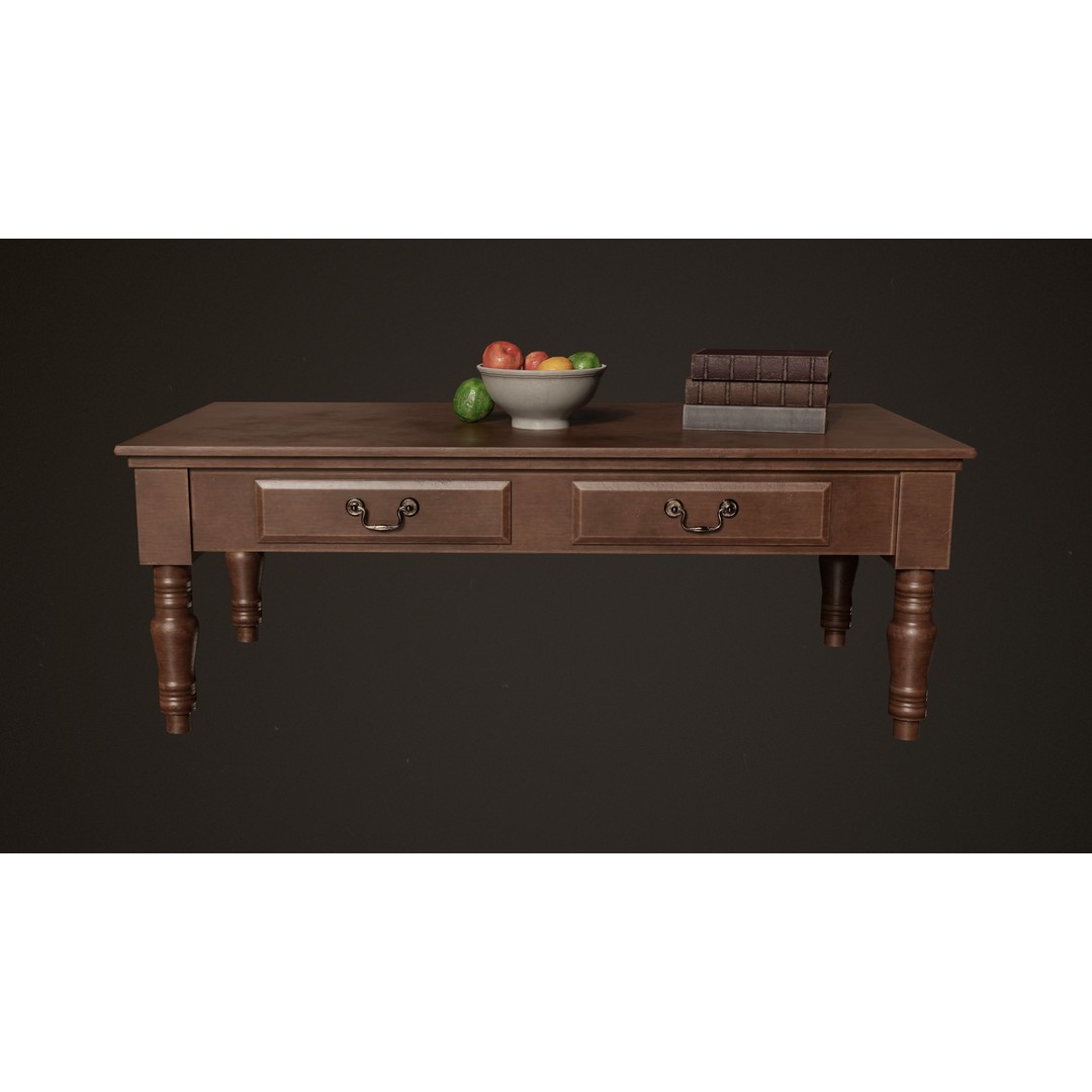 Victorian Wooden Furniture 3D Model – Low Poly Game Asset, FBX - View 4