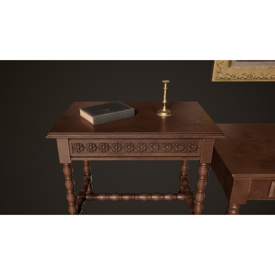 Victorian Wooden Furniture 3D Model – Low Poly Game Asset, FBX - View 5