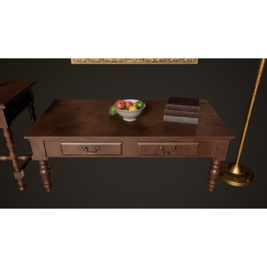 Victorian Wooden Furniture 3D Model – Low Poly Game Asset, FBX - View 6