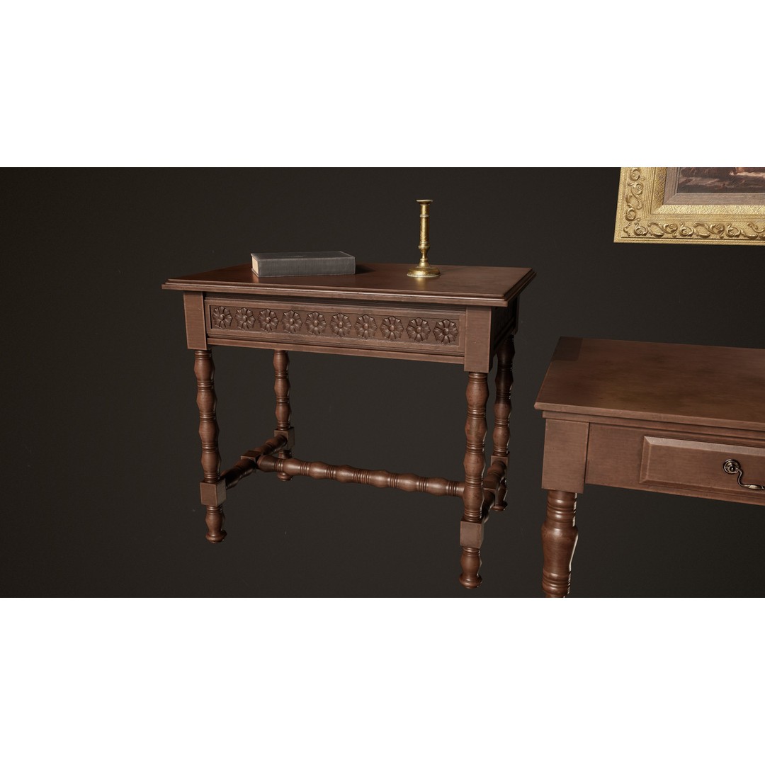 Victorian Wooden Furniture 3D Model – Low Poly Game Asset, FBX - View 8