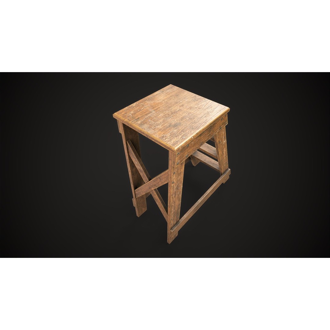 Wooden Stepladder 3D Model – Vintage Low Poly Game Asset, FBX - View 12
