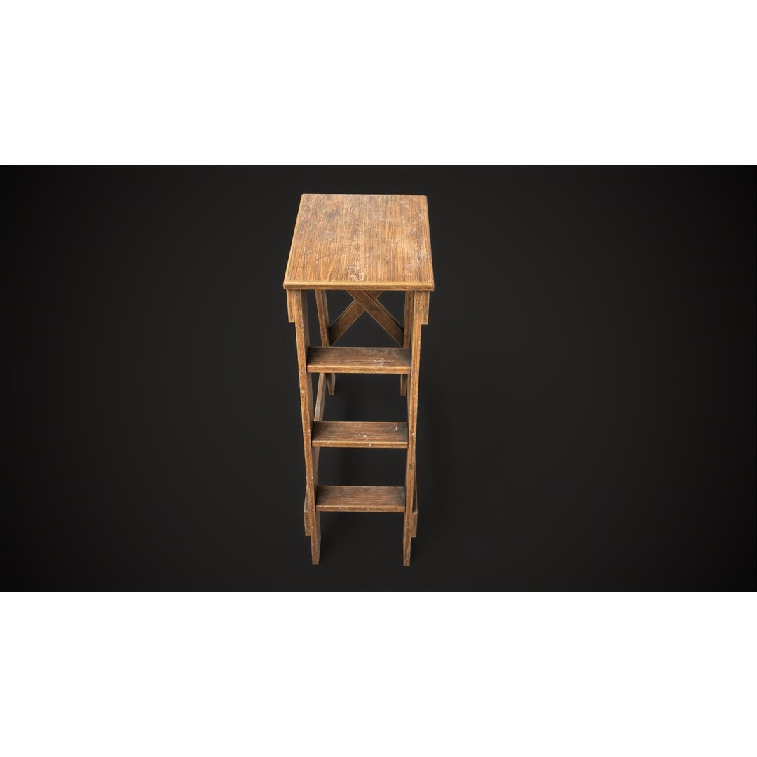 Wooden Stepladder 3D Model – Vintage Low Poly Game Asset, FBX - View 5