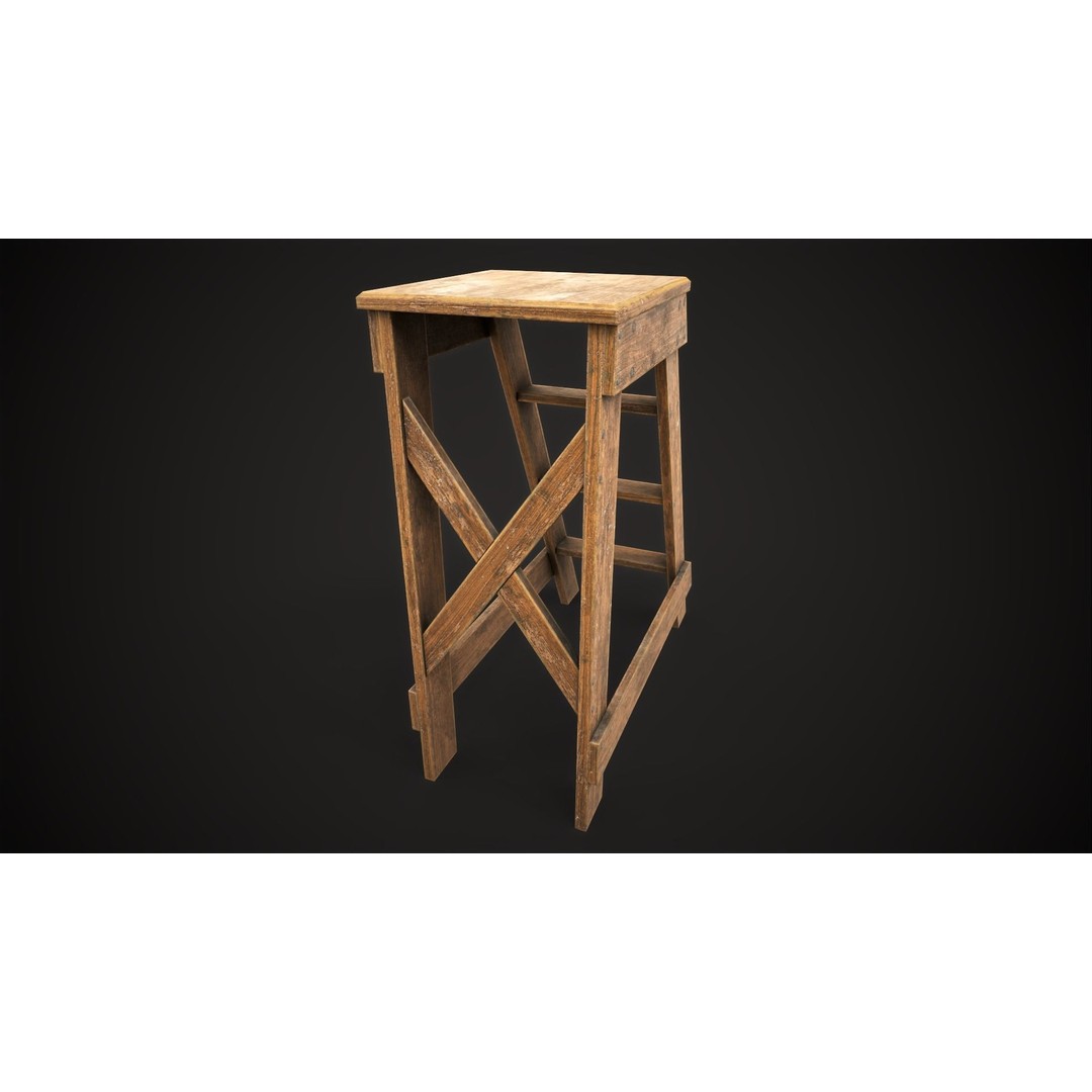 Wooden Stepladder 3D Model – Vintage Low Poly Game Asset, FBX - View 7