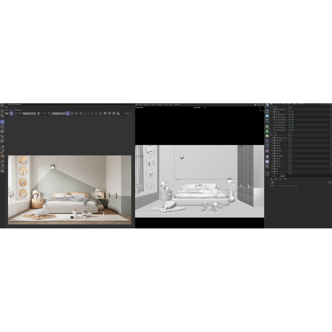 Child Bedroom 3D Model – Realistic Interior Scene, FBX, OBJ - View 3