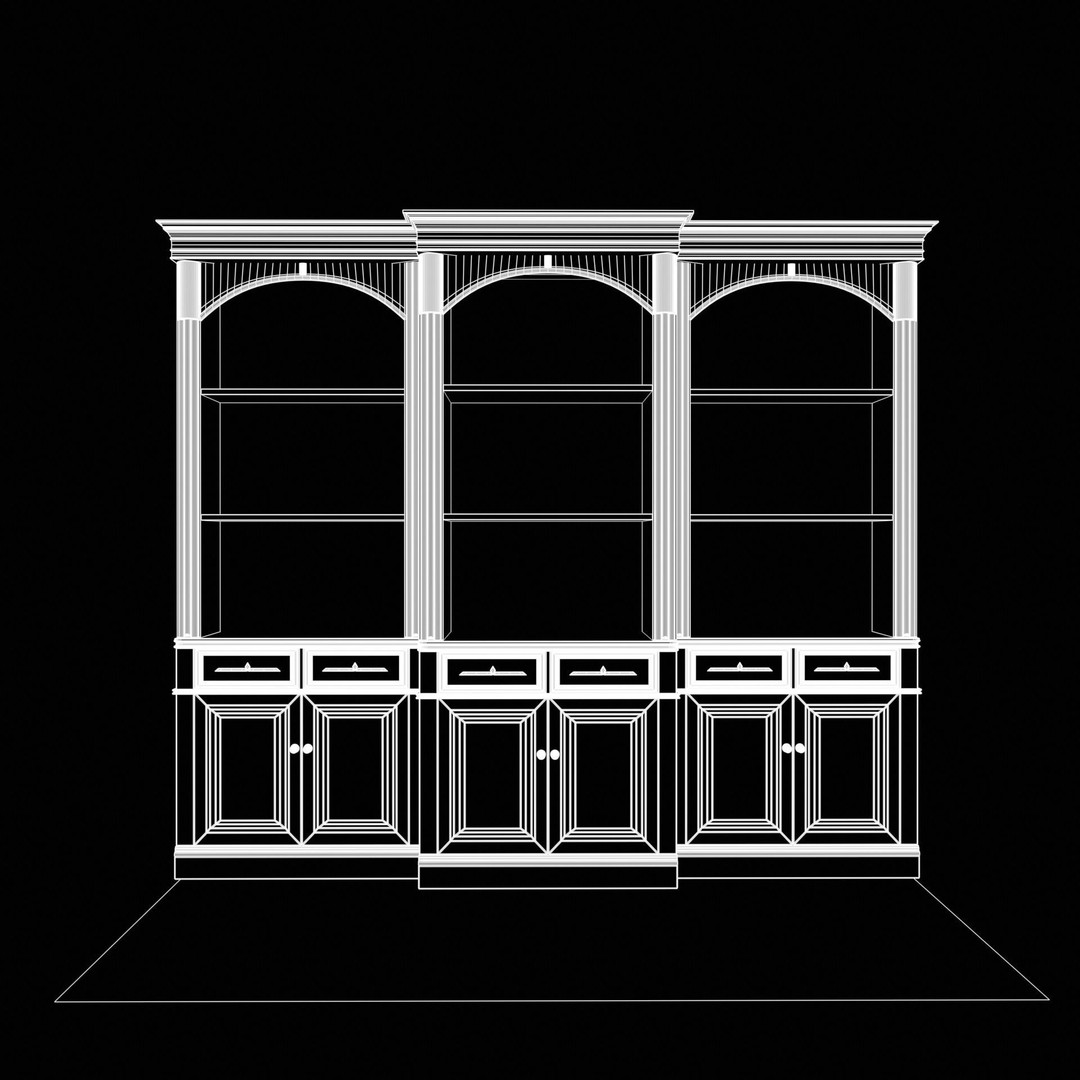 Vintage Mahogany Bookcase 3D Model – Low Poly Furniture, FBX, Blender