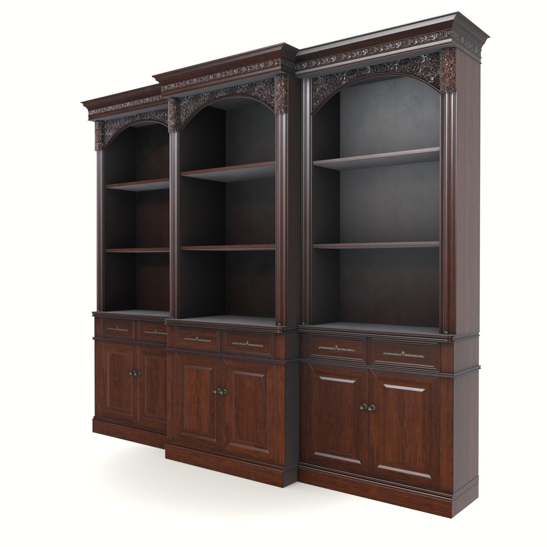 Vintage Mahogany Bookcase 3D Model – Low Poly Furniture, FBX, Blender - View 10
