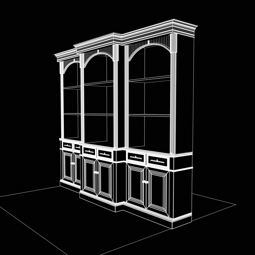 Vintage Mahogany Bookcase 3D Model – Low Poly Furniture, FBX, Blender - View 11