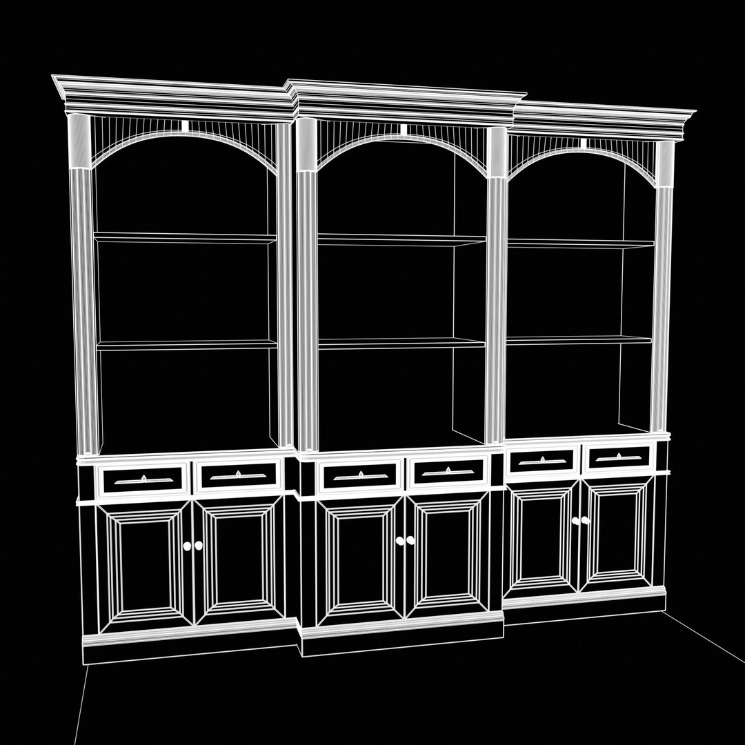 Vintage Mahogany Bookcase 3D Model – Low Poly Furniture, FBX, Blender - View 12