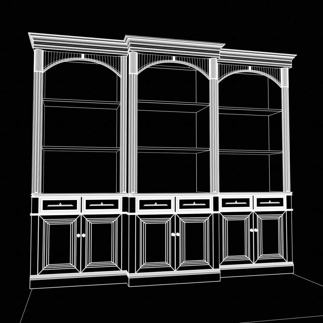 Vintage Mahogany Bookcase 3D Model – Low Poly Furniture, FBX, Blender - View 13