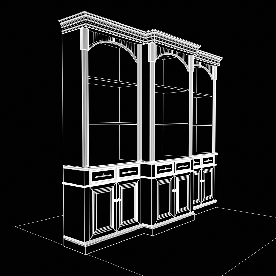 Vintage Mahogany Bookcase 3D Model – Low Poly Furniture, FBX, Blender - View 14