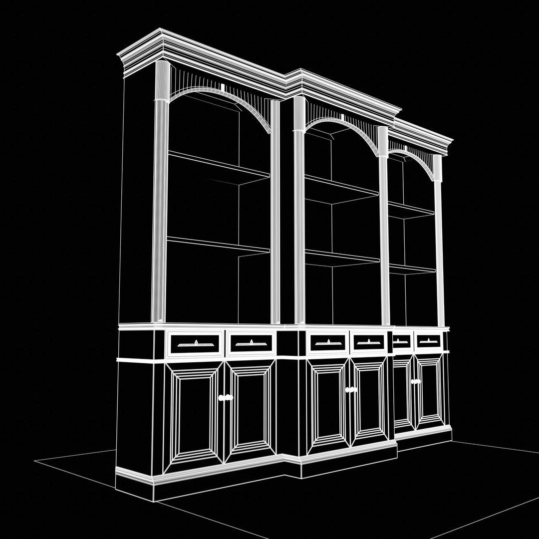 Vintage Mahogany Bookcase 3D Model – Low Poly Furniture, FBX, Blender - View 15