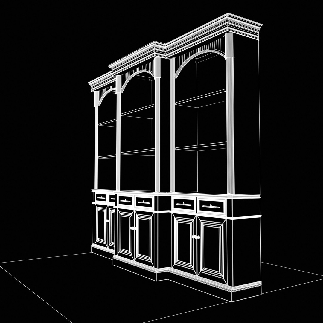 Vintage Mahogany Bookcase 3D Model – Low Poly Furniture, FBX, Blender - View 16