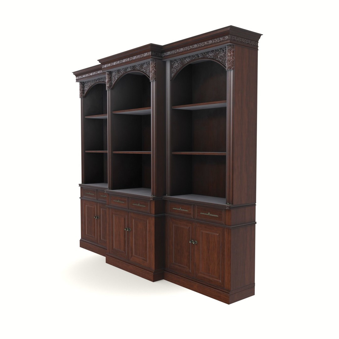 Vintage Mahogany Bookcase 3D Model – Low Poly Furniture, FBX, Blender - View 3