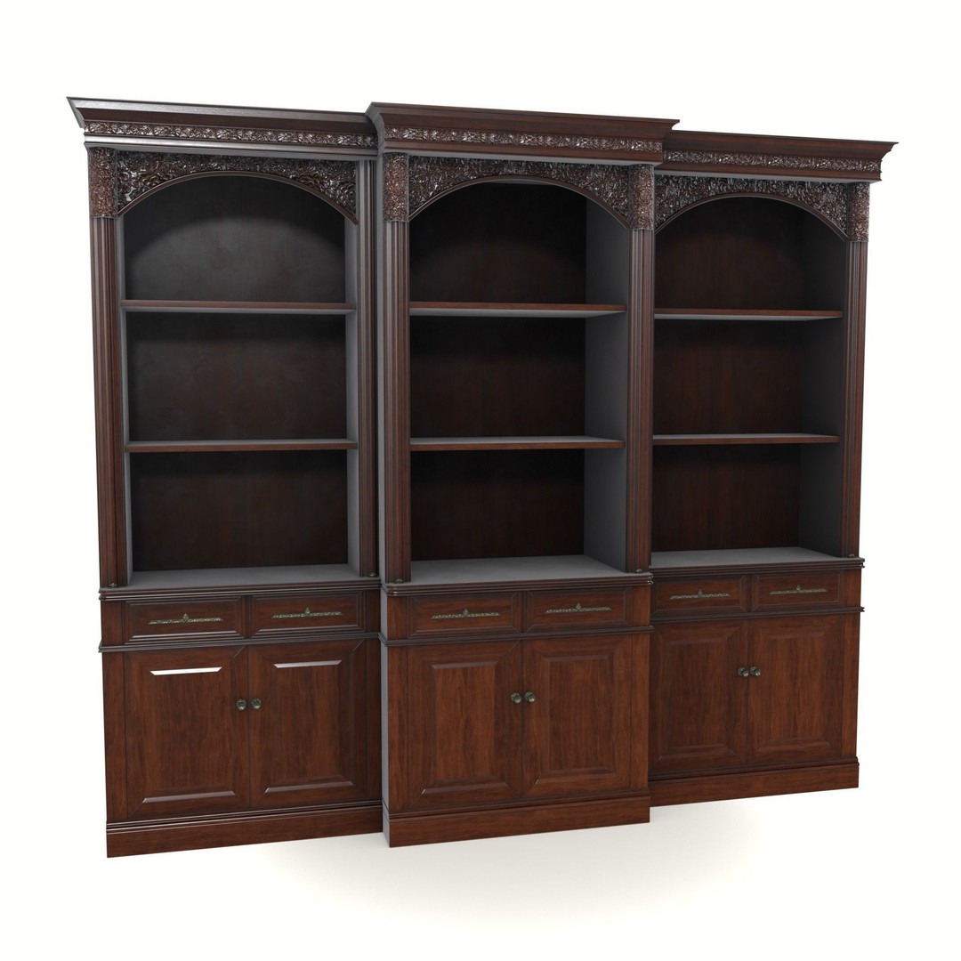 Vintage Mahogany Bookcase 3D Model – Low Poly Furniture, FBX, Blender - View 4