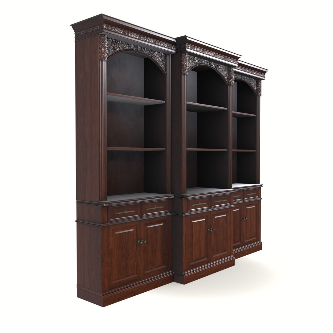 Vintage Mahogany Bookcase 3D Model – Low Poly Furniture, FBX, Blender - View 6