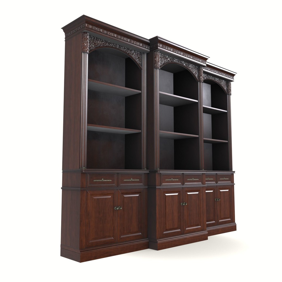 Vintage Mahogany Bookcase 3D Model – Low Poly Furniture, FBX, Blender - View 7