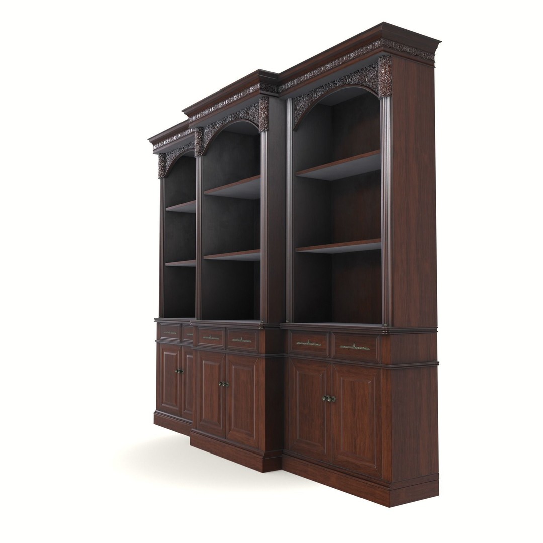 Vintage Mahogany Bookcase 3D Model – Low Poly Furniture, FBX, Blender - View 8