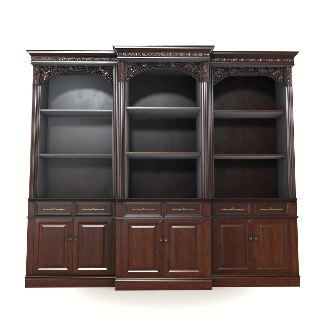Vintage Mahogany Bookcase 3D Model – Low Poly Furniture, FBX, Blender - View 9