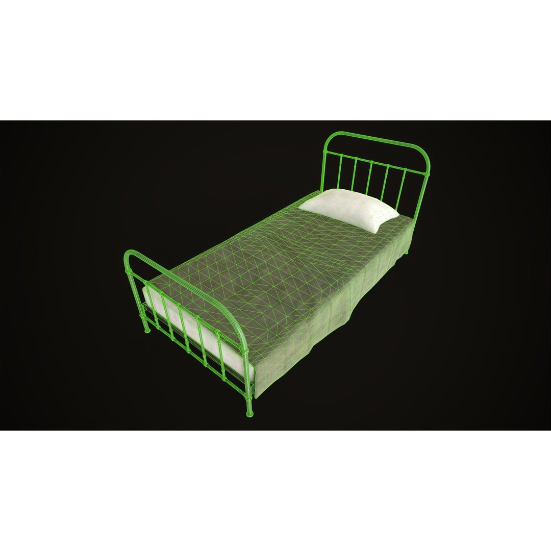 Old Metal Bed 3D Model – Low Poly Game Asset, FBX, PBR Textures