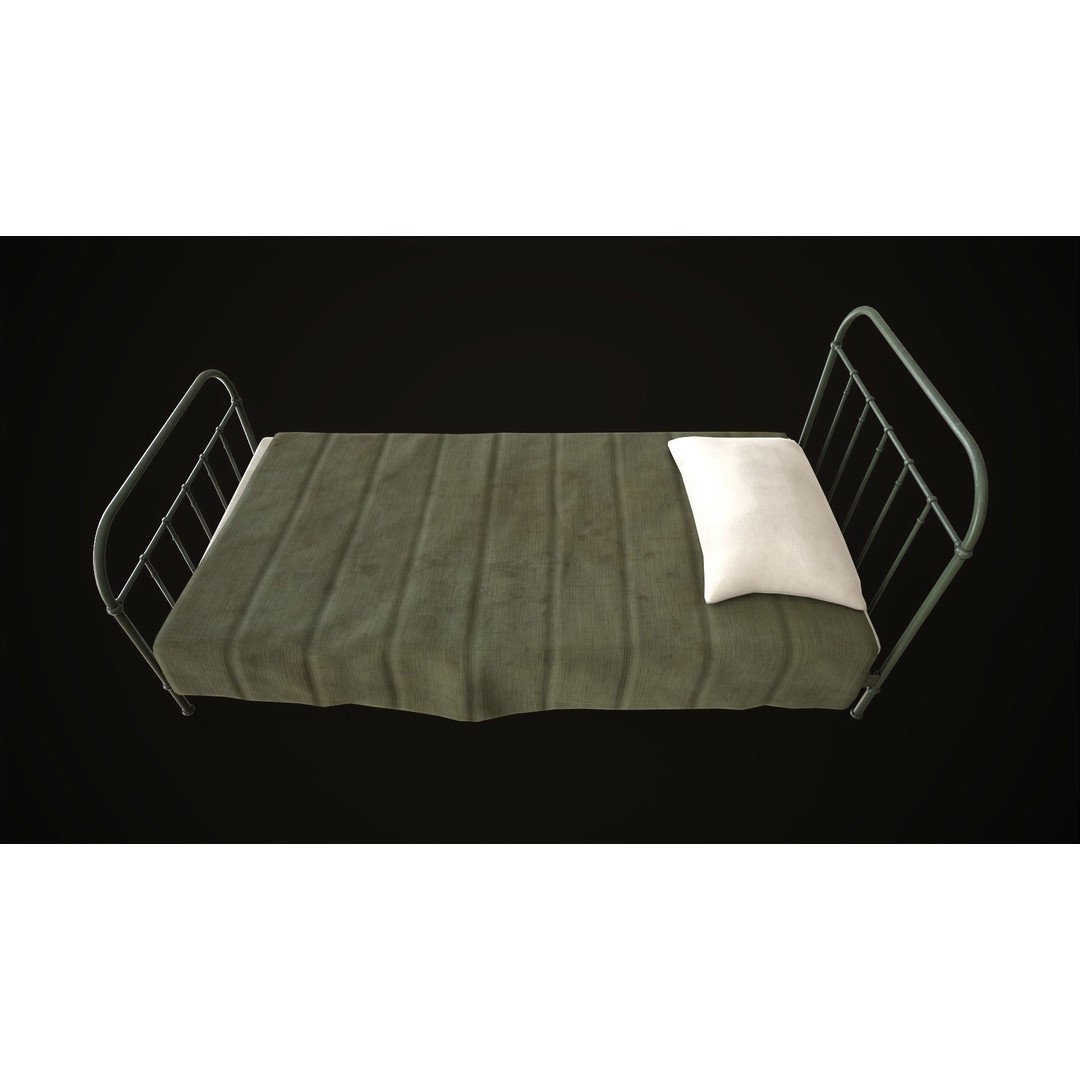 Old Metal Bed 3D Model – Low Poly Game Asset, FBX, PBR Textures - View 10