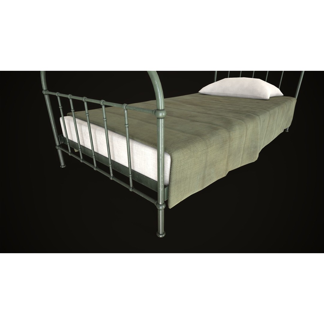 Old Metal Bed 3D Model – Low Poly Game Asset, FBX, PBR Textures - View 11